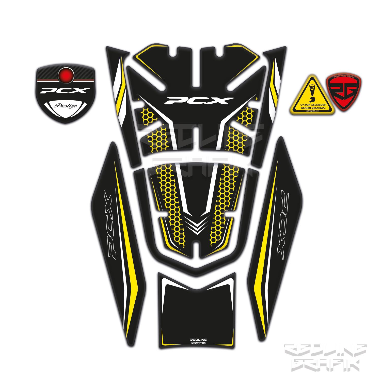 Honda Pcx 125 2021-2023 Uyumlu Tank Pad Sari Siyah Redlinegrafik