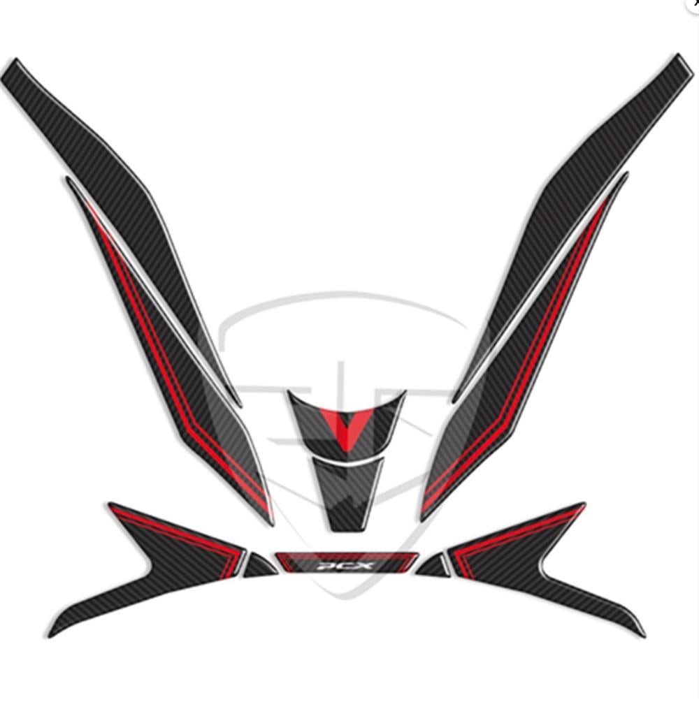 Honda Pcx 125 2021 Karbon Desen Kırmızı Far Üstü Pad Sticker 