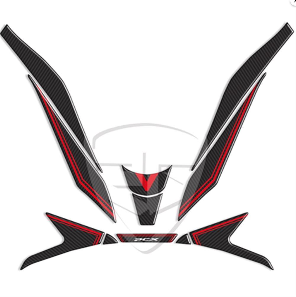 Honda Pcx 125 2021 Karbon Desen Kırmızı Far Üstü ve Bıyık Pad
