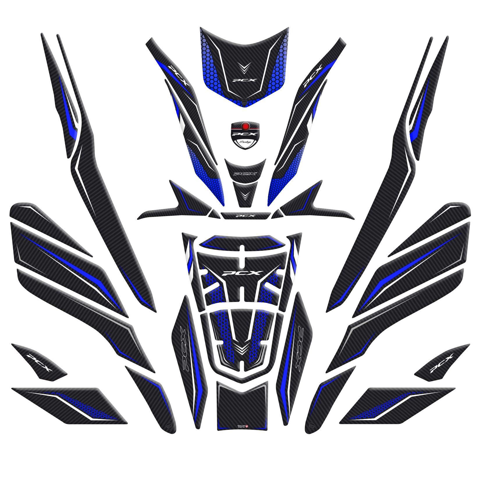Honda PCX Uyumlu Full Tank Body Set Karbon Mavi Redline Grafik