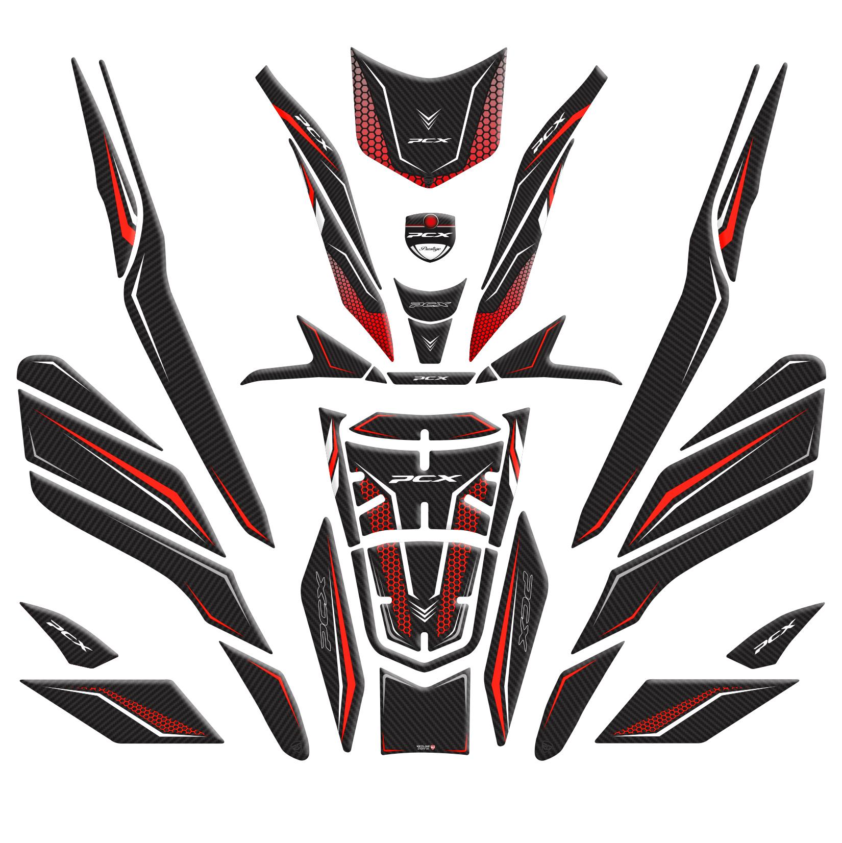 Honda PCX Uyumlu Full Tank Body Set Karbon Kırmızı Redline Grafik