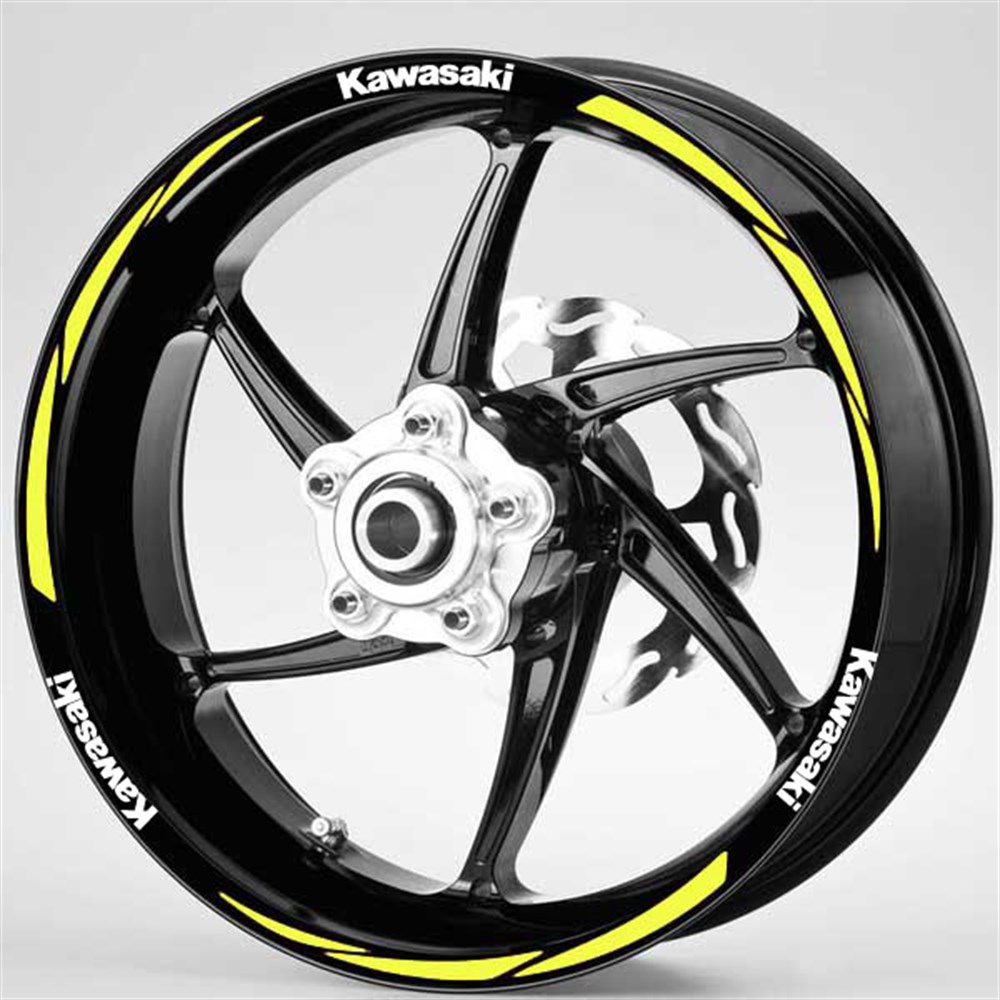 Kawasaki Beyaz Yazılı 3 Parçalı Floresan Sarı Jant Şeridi 