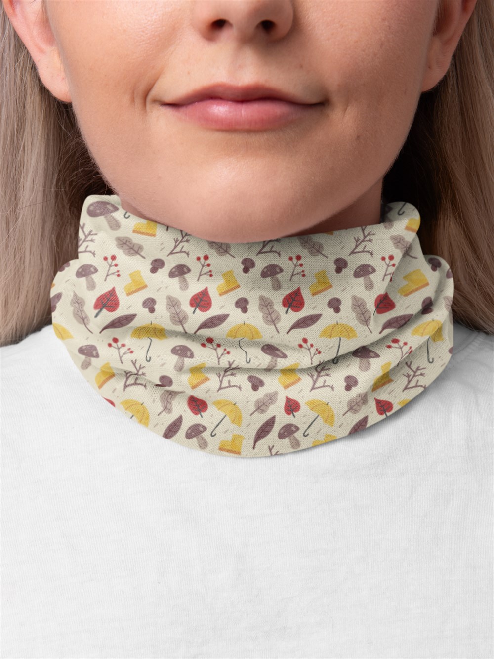 Küçük Sonbahar Desenli Kadın Bandana Saç Bandı Toka Boyunluk