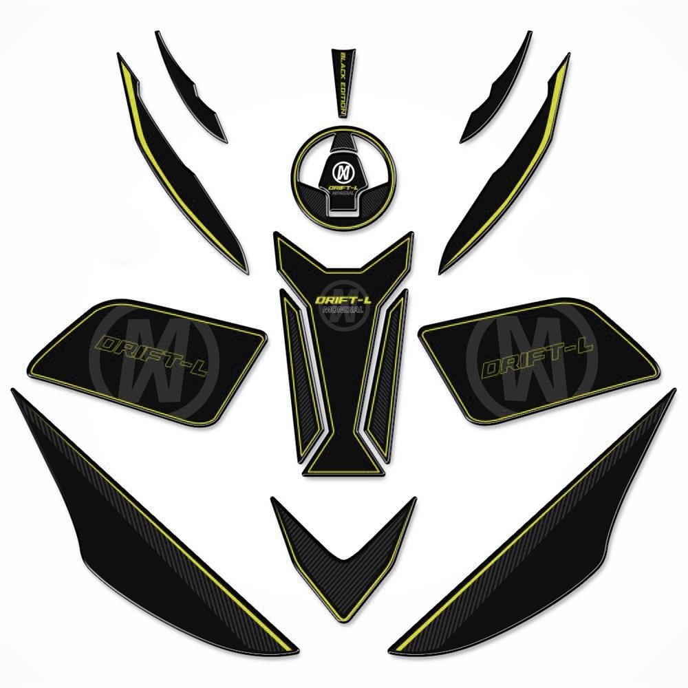 Mondial Drift L Full Tank Pad Set Siyah - Neon Sarı