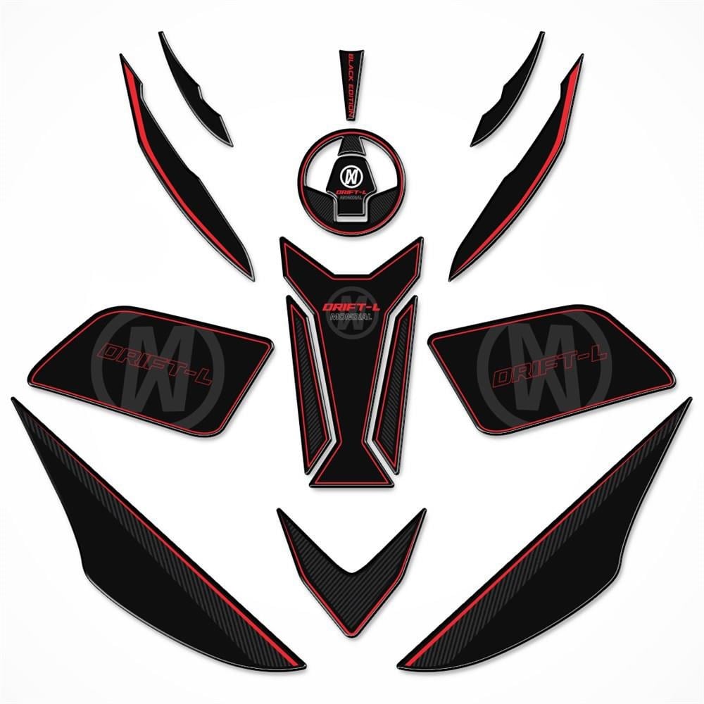 Mondial Drift L Full Tank Pad Set Siyah - Kırmızı