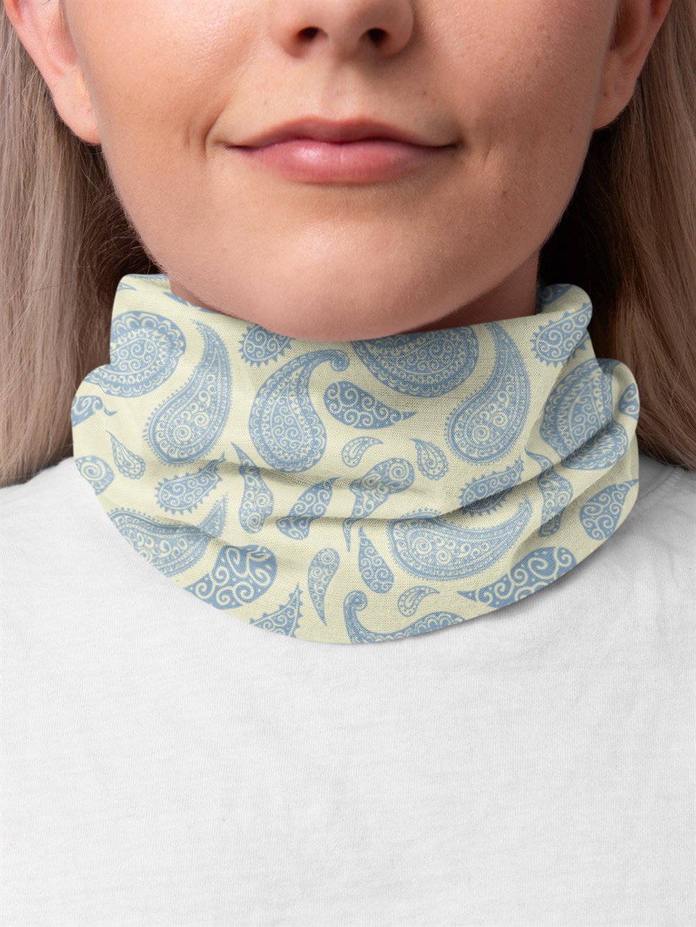 Paisley Mavi Kadın Bandana Saç Bandı Toka Boyunluk