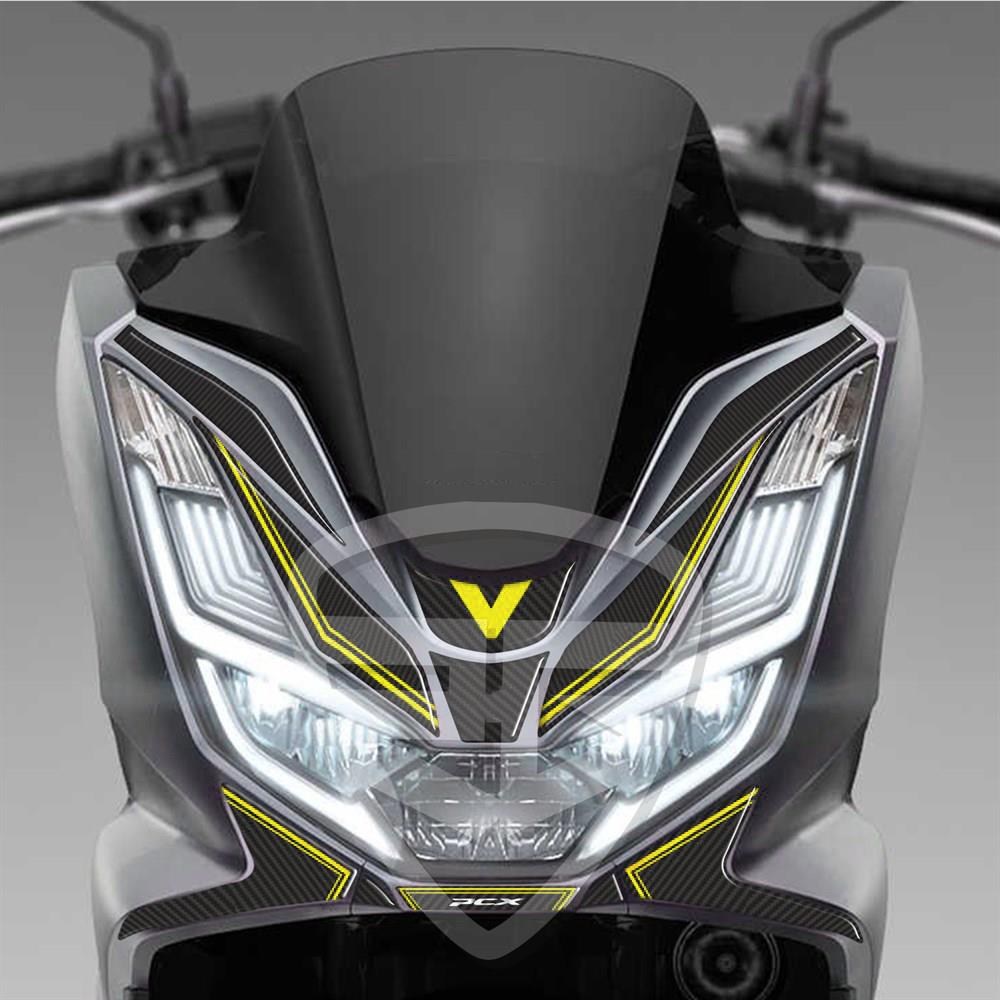 Pcx 125 2021 Karbon Desen Neon Sarı Far Üstü Pad Sticker 