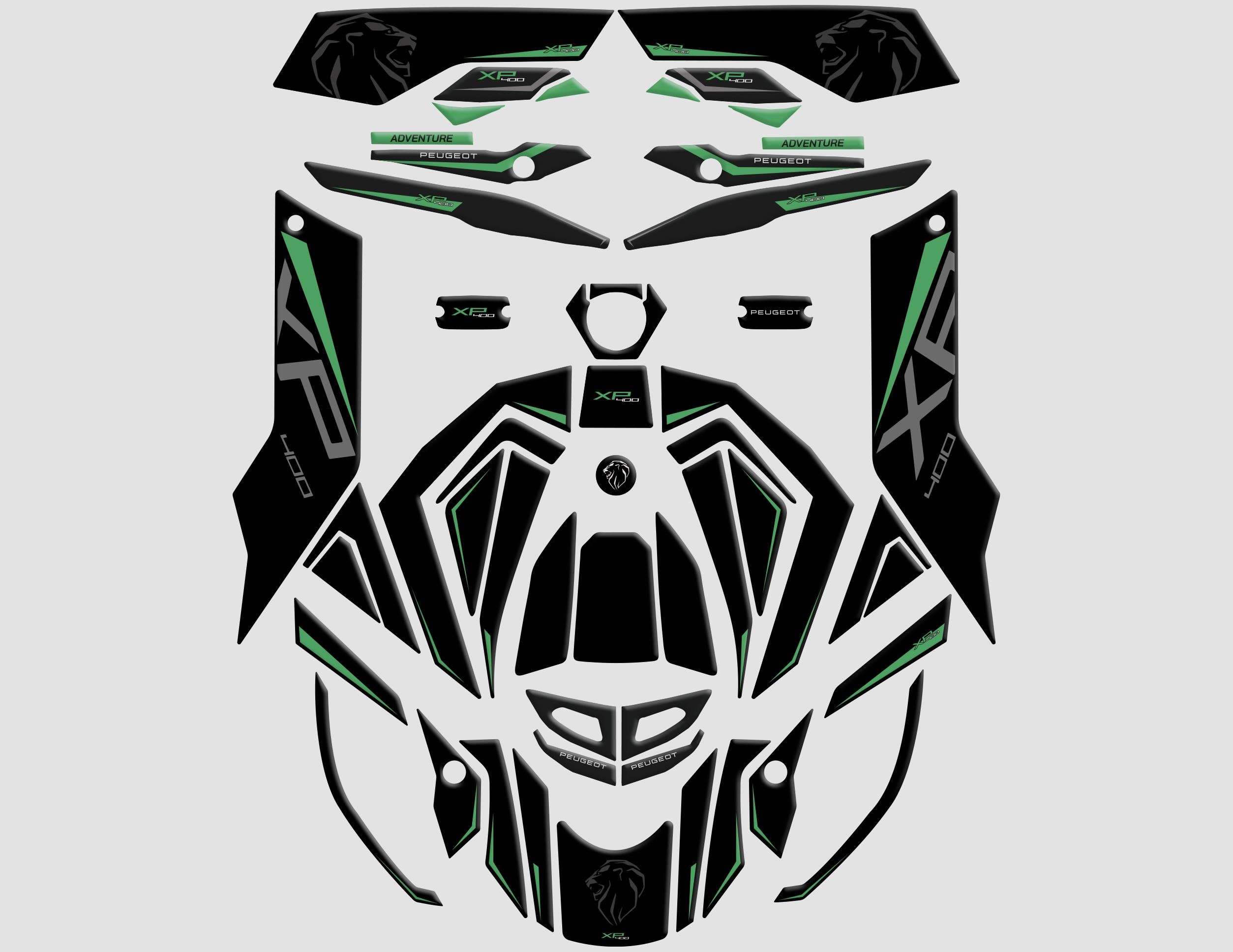 Peugeot XP-400 Uyumlu Tank Pad Set Siyah Yeşil Redline Grafik