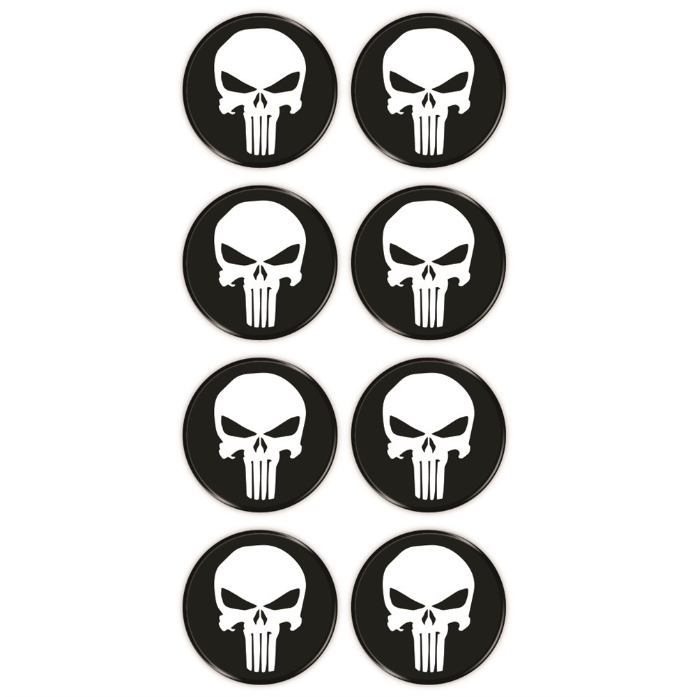 Punisher 8'li Koruma Takozu 3D Sticker Etiket Siyah Beyaz