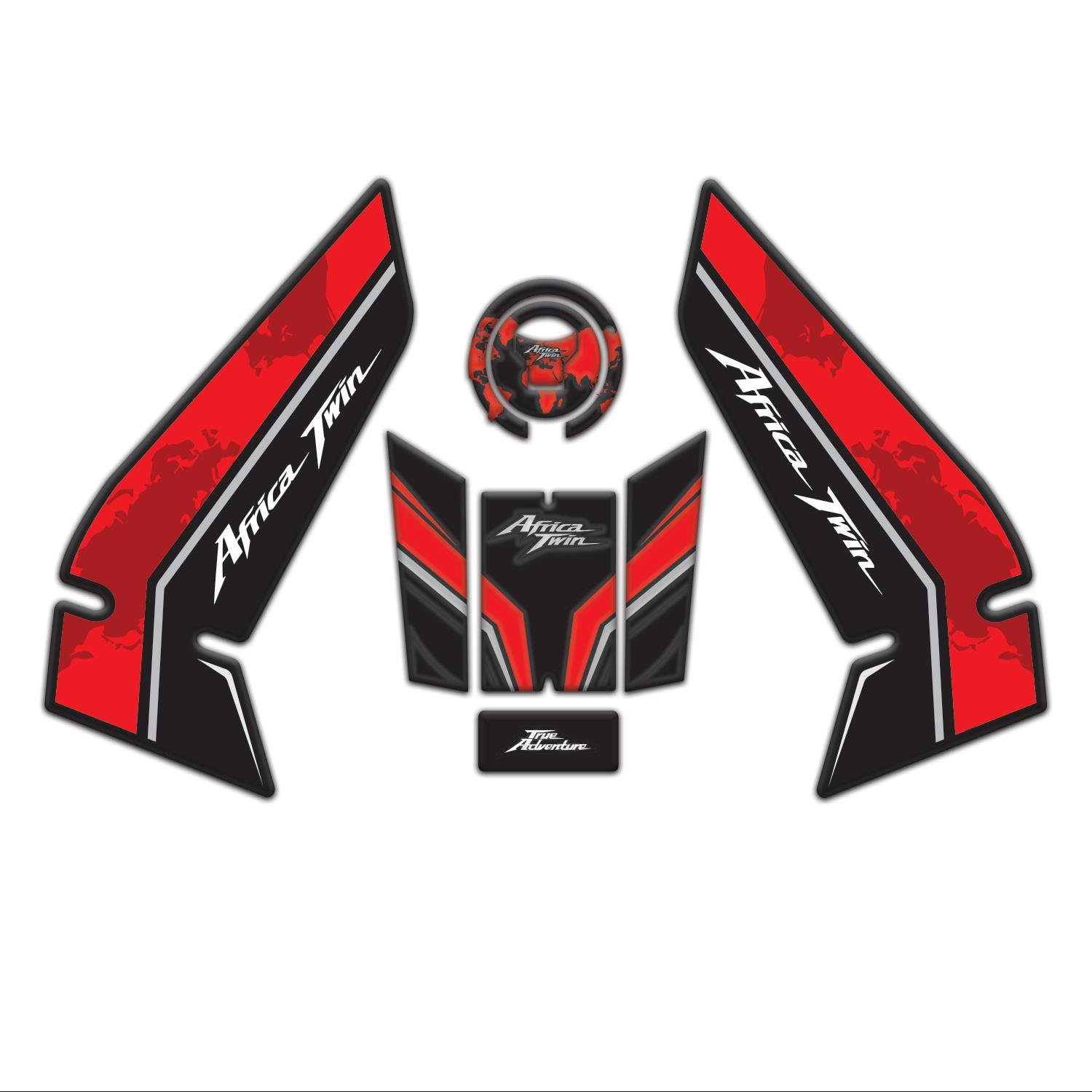 Redline Grafik Honda Africa Twin CRF1100L L1 2016 -2025 Uyumlu Tank Pad Seti Siyah Kırmızı
