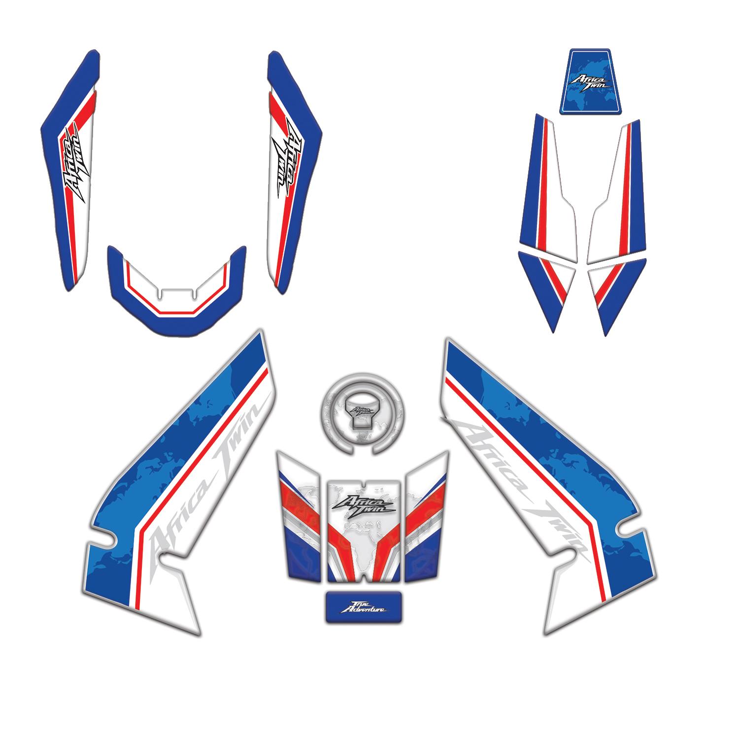Redline Grafik Honda Africa Twin CRF1100L 2016 -2025 Uyumlu Full Tank Pad Seti Mavi Beyaz