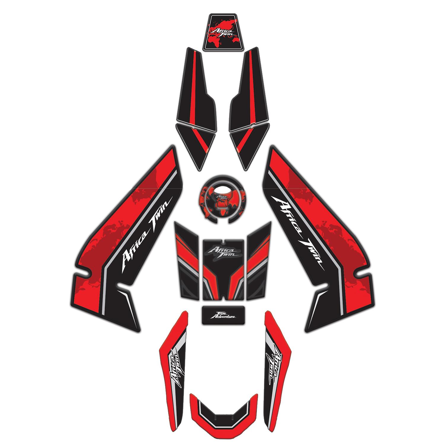 Redline Grafik Honda Africa Twin CRF1100L 2016 -2025 Uyumlu Full Tank Pad Seti Kırmızı Siyah Beyaz