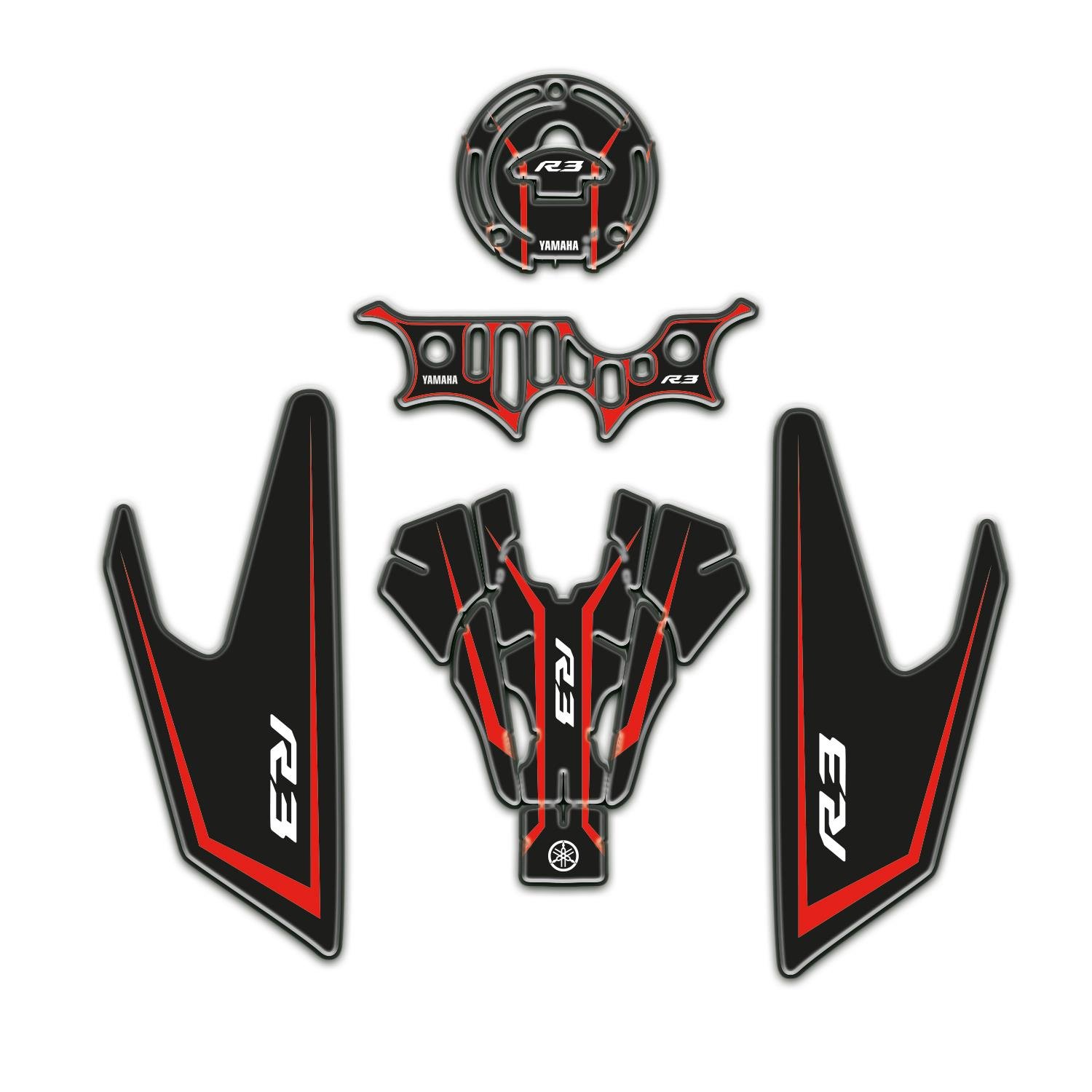 Redline Grafik R3 Tank Pad Seti 5 Parça Özel Üretim Kırmızı Siyah