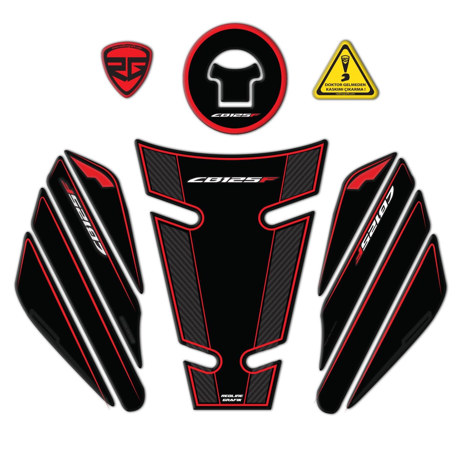 Redlinegrafik Cb125f 2023-2024 Uyumlu Kırmızı Siyah Tank Pad Koruyucu Seti 