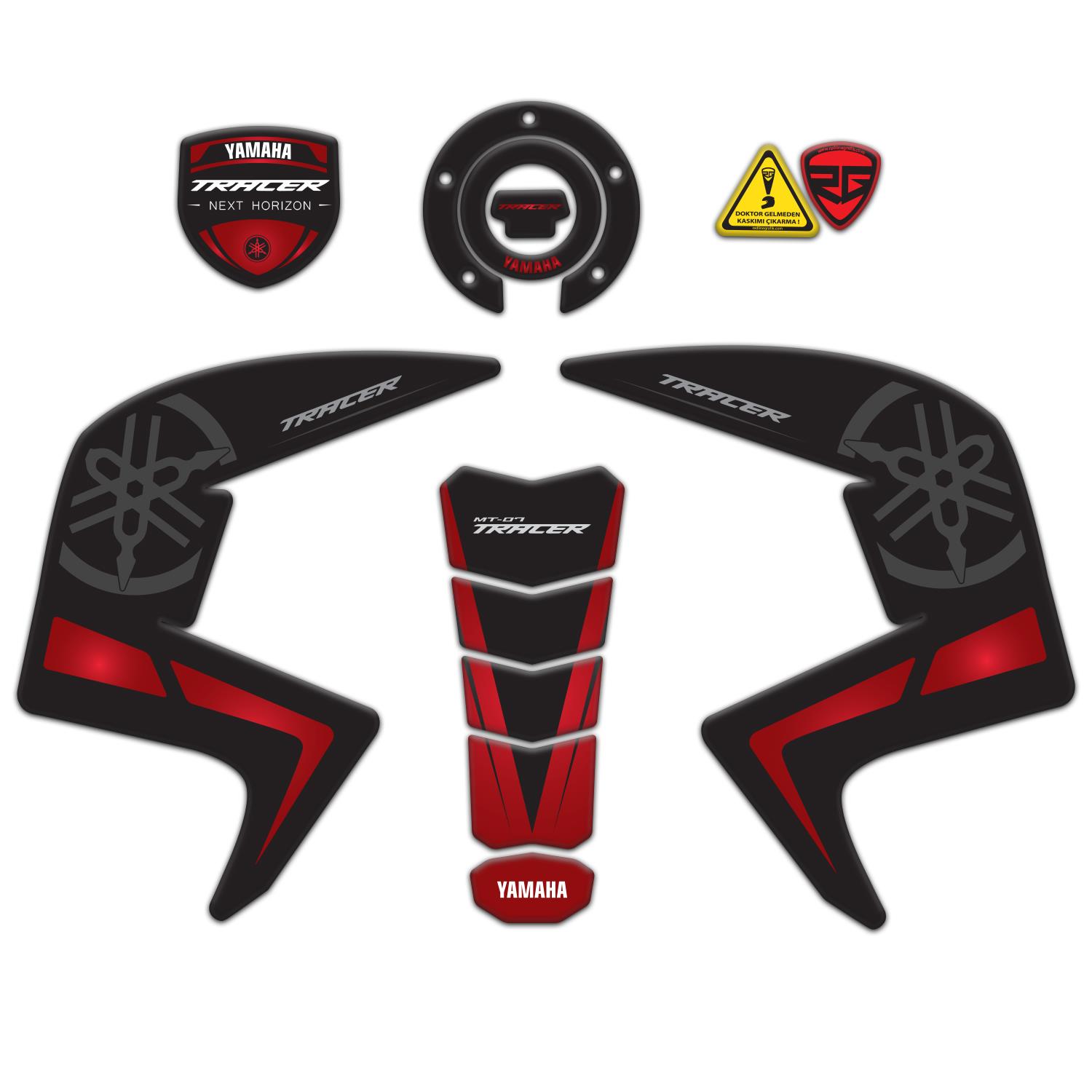 Redlinegrafik Yamaha MT-07 Tracer 2016-2019 Uyumlu Tank Pad Seti Siyah Kırmızı