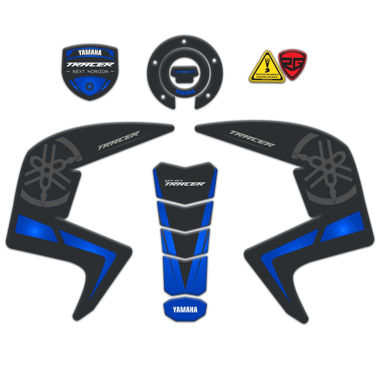 Redlinegrafik Yamaha MT-07 Tracer 2016-2019 Uyumlu Tank Pad Koruyucu Seti Mavi Siyah