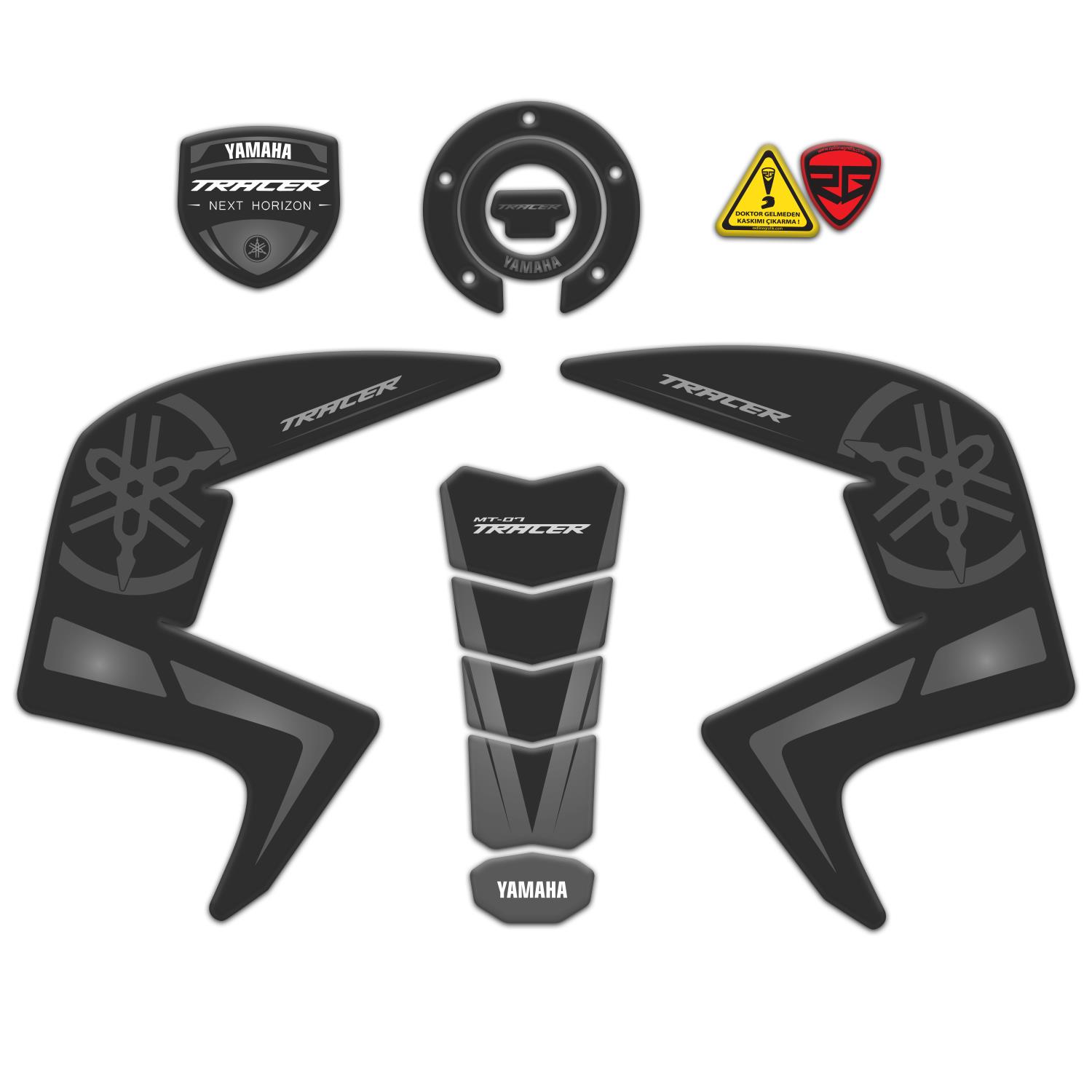 Redlinegrafik Yamaha MT-07 Tracer 2016-2019 Uyumlu Tank Pad Koruyucu Seti Gri Siyah
