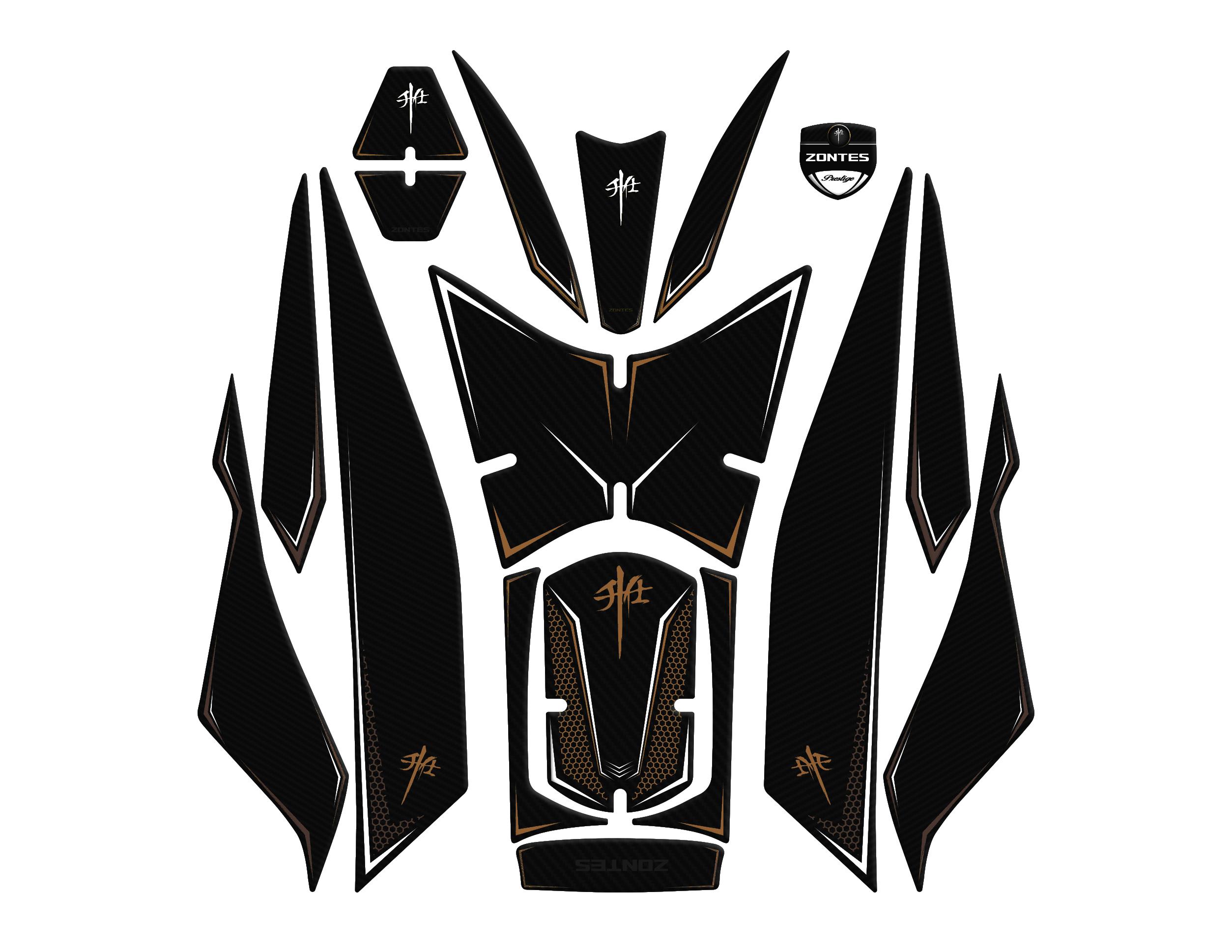 Rks RZ250S Zontes 2023-2024 Uyumlu Full Tank Pad  Set Siyah Altın Gold Redline Grafik