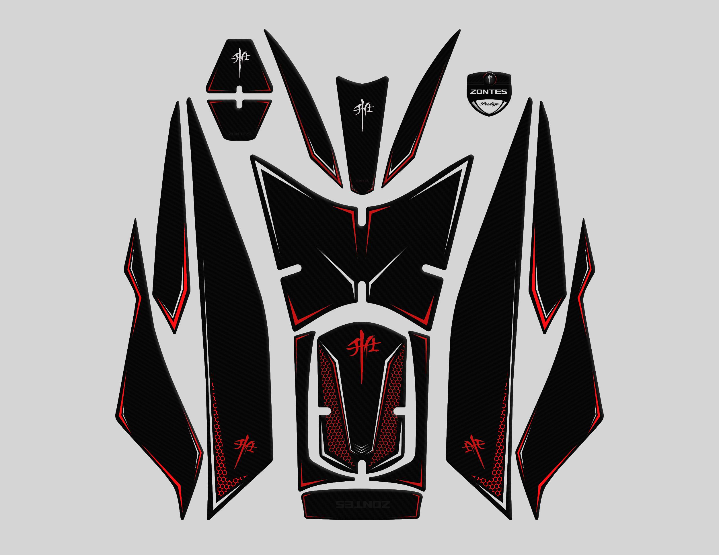 Rks RZ250S Zontes 2023-2024 Uyumlu Full Tank Pad  Set Siyah Kırmızı Redline Grafik