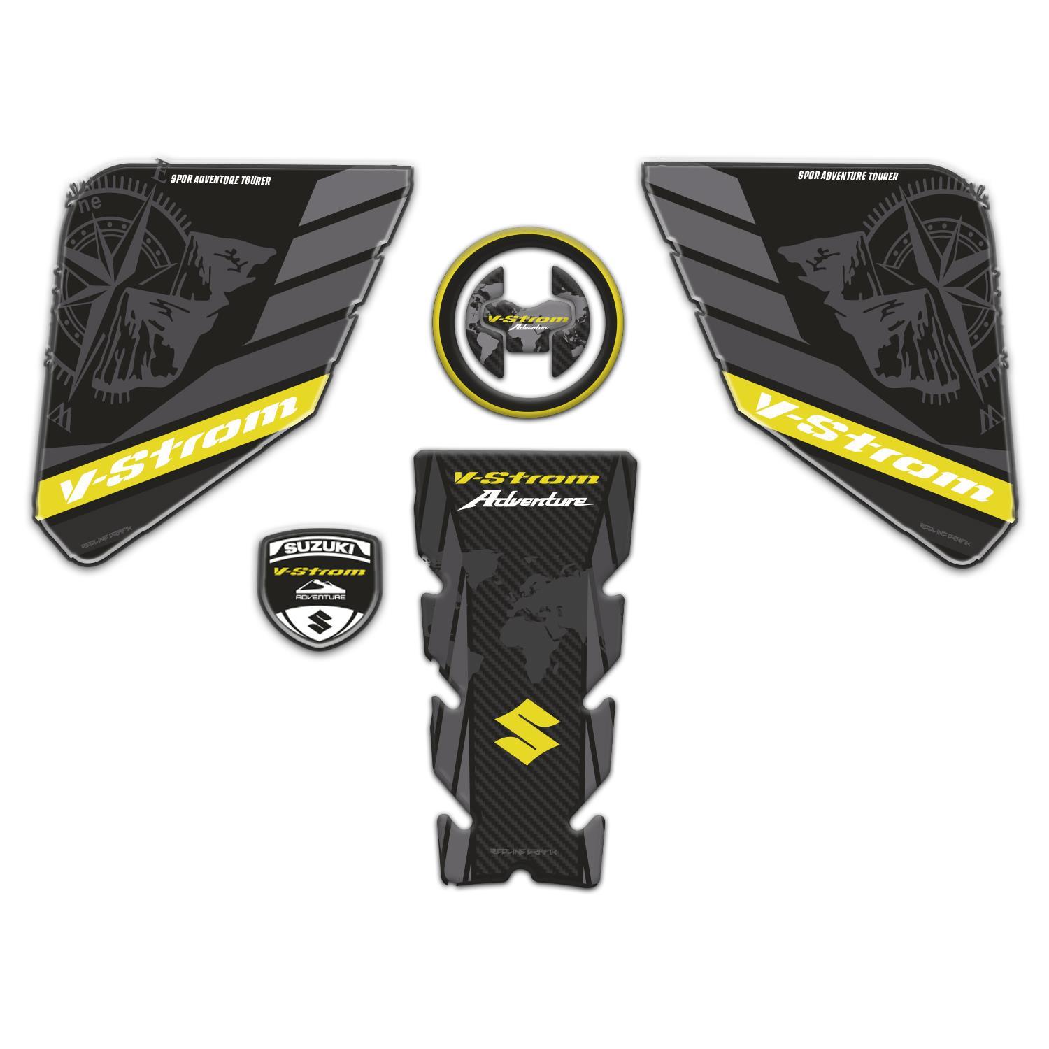 Suzukı V-Strom 650 - 650xt 2017 - 2024 Sarı Siyah Uyumlu Tank Pad Set Redlinegrafik