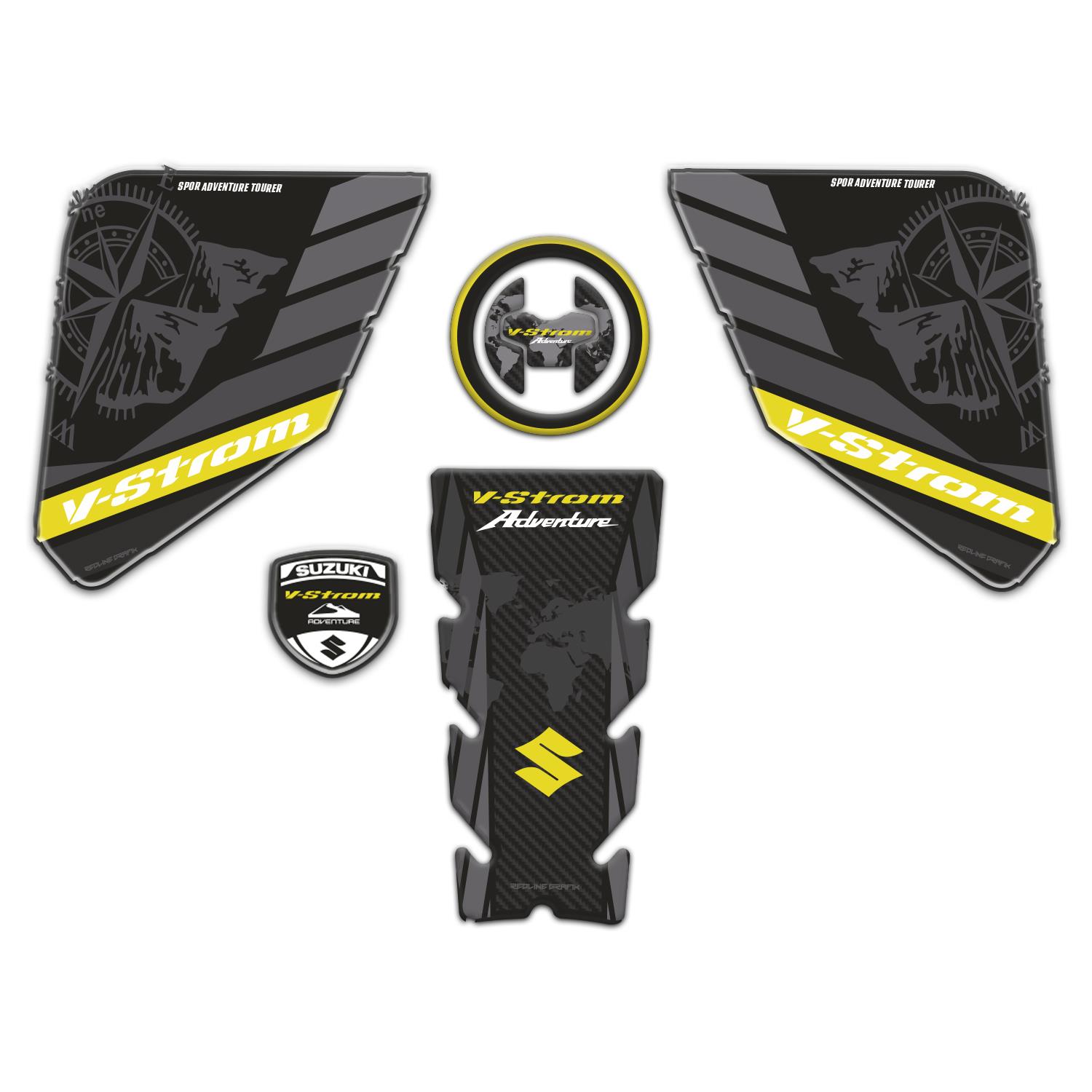 Suzukı V-Strom 650 - 650xt 2017 - 2024 Sarı Siyah Uyumlu Tank Pad Set Redlinegrafik