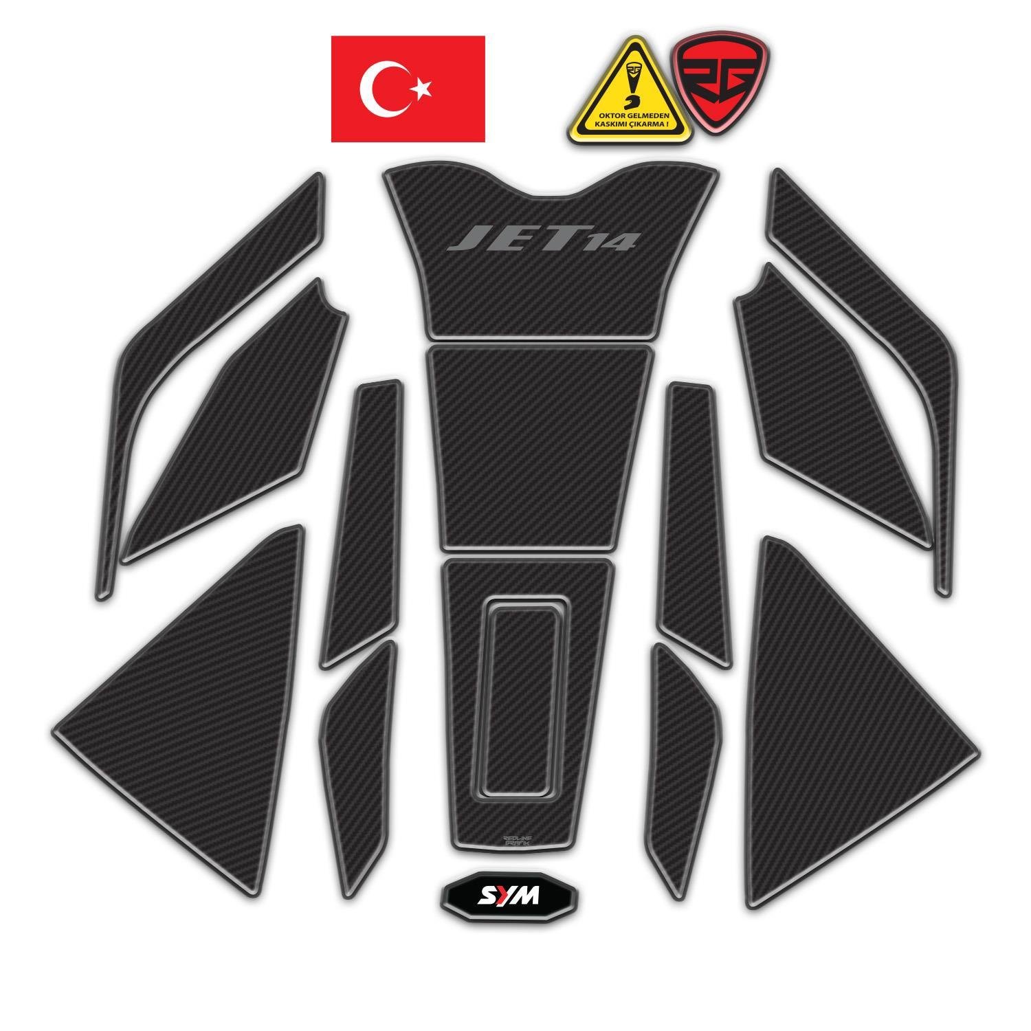 Sym Jet 14 2017-2024 Uyumlu Tank Pad Karbon Tank Pad Seti 15 Parça 