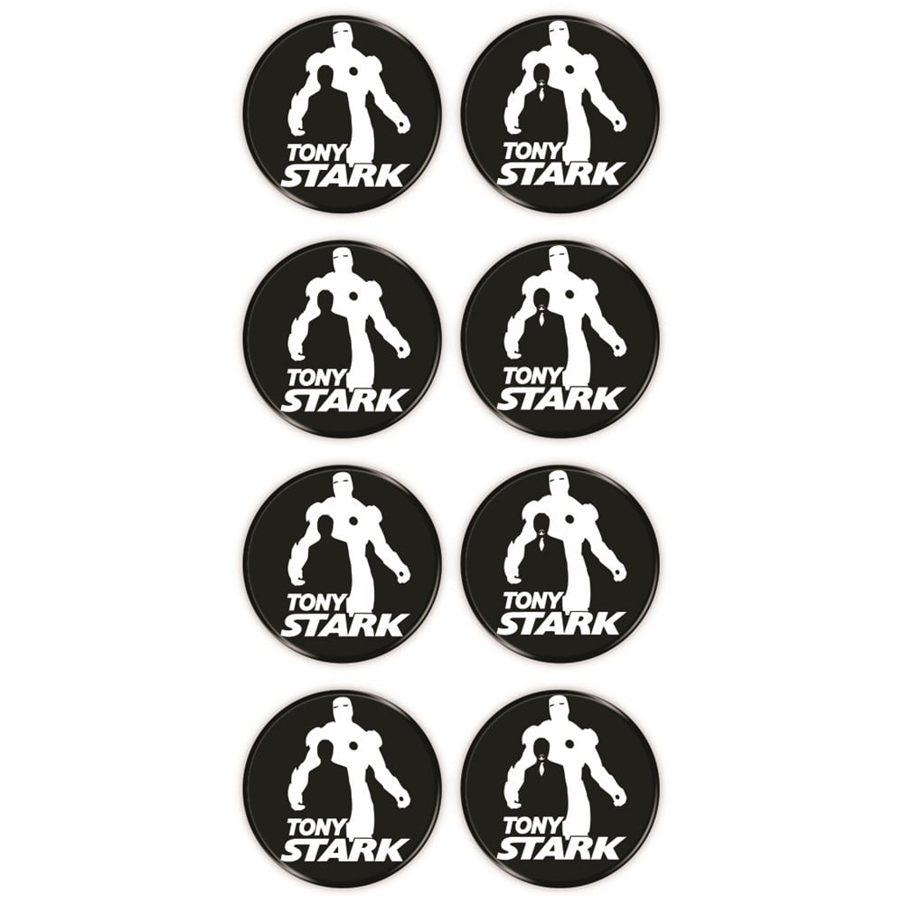 Tony Stark 8'li Koruma Takozu 3D Sticker Etiket Siyah Beyaz