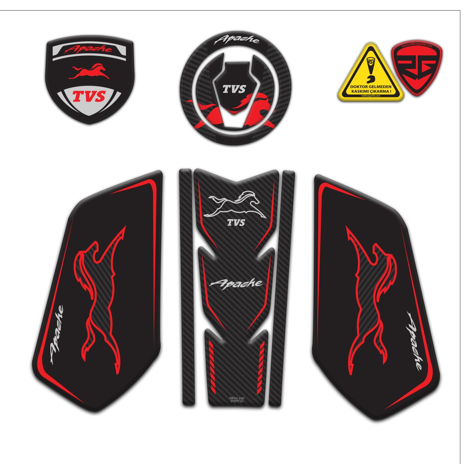 TVS Apache Uyumlu Tank Pad Seti Kırmızı Siyah Redlinegrafik