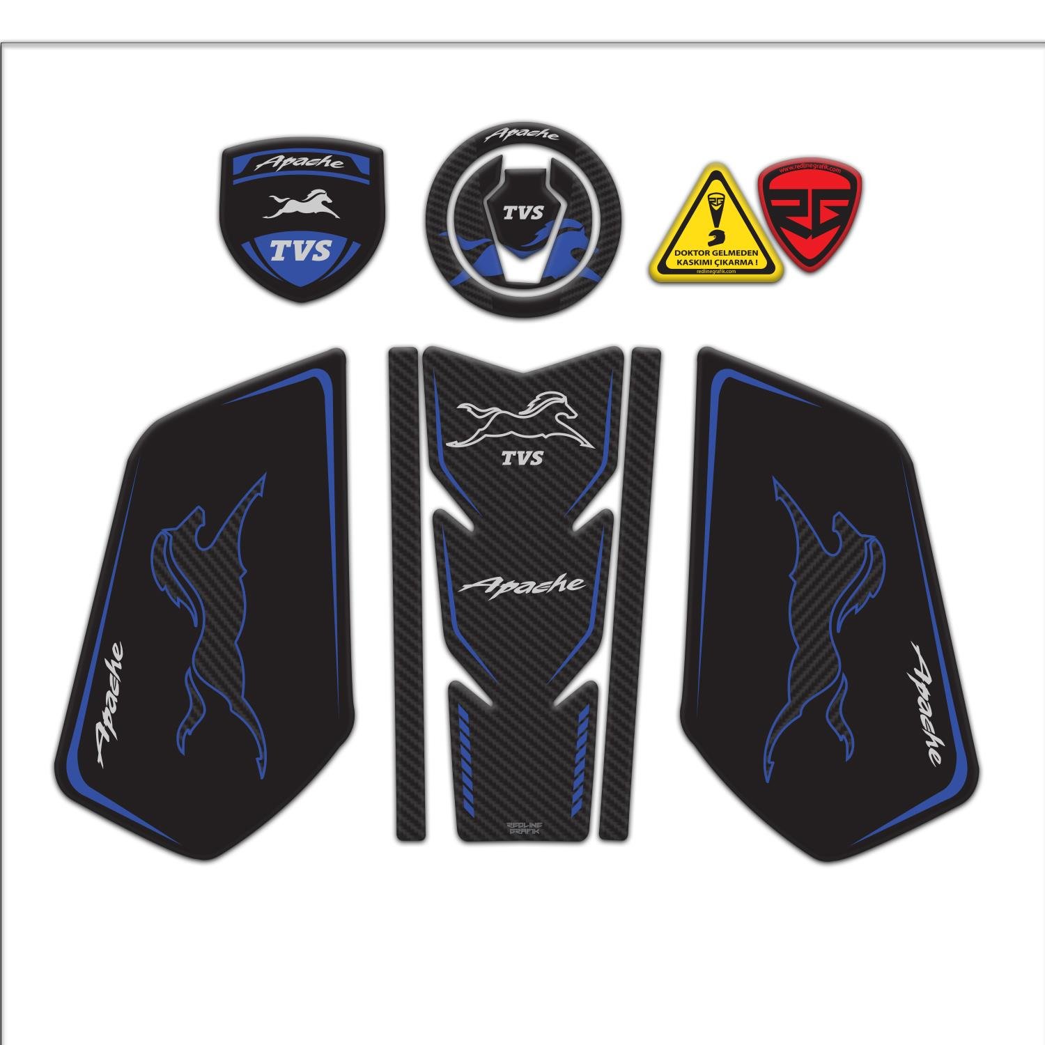 TVS Apache Uyumlu Tank Pad Seti Mavi Siyah Redlinegrafik