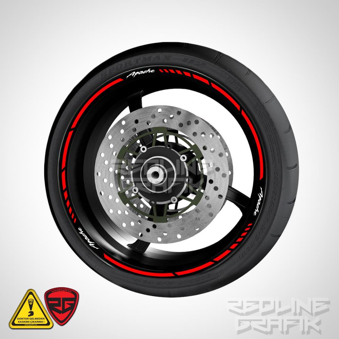 TVS Apache Yazılı Reflektif Kırmızı Jant Şeridi Redlinegrafik
