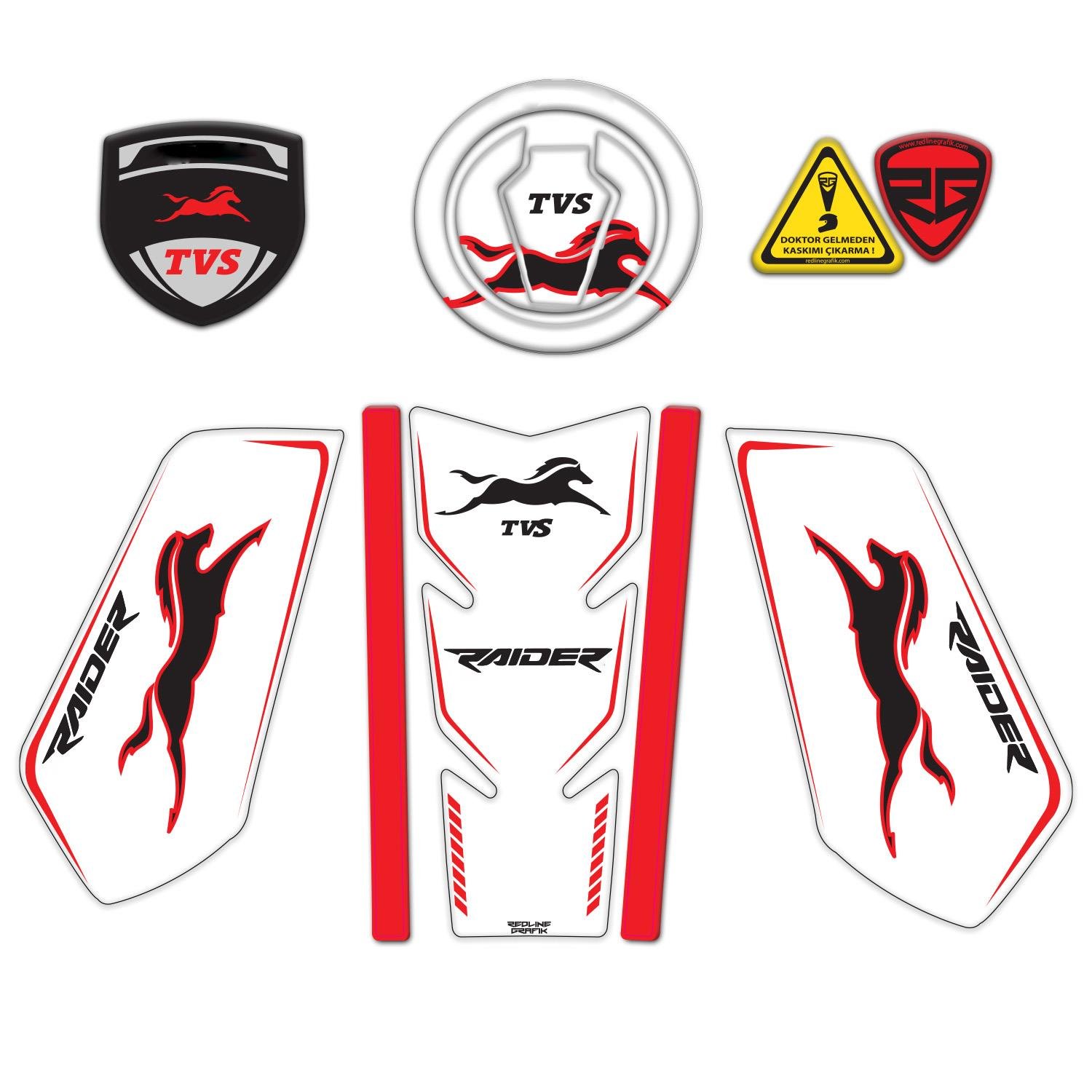 TVS Raider Tank Pad Sticker Seti Beyaz Kırmızı Redlinegrafik 