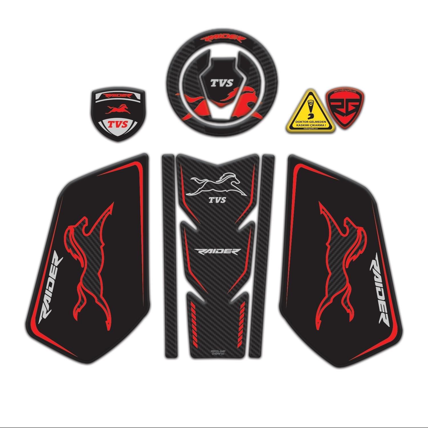 TVS Raider Tank Pad Sticker Seti Kırmızı Siyah Set Redlinegrafik