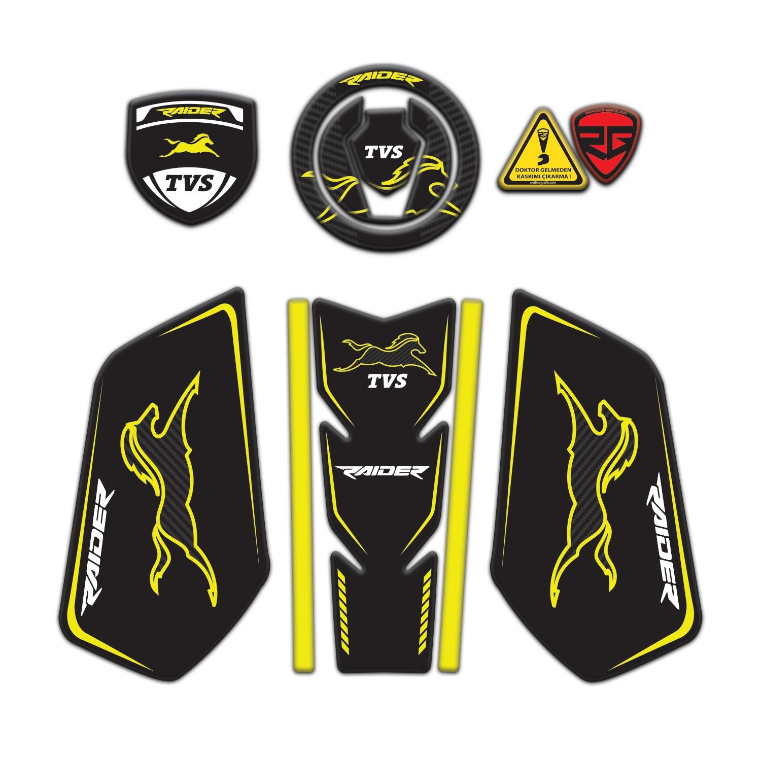 TVS Raider Tank Pad Sticker Seti Sarı Siyah Redlinegrafik 