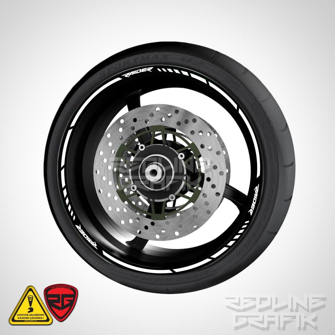 Tvs Raider Yazılı Reflektif Gümüş Beyaz Jant Şeridi Redlinegrafik