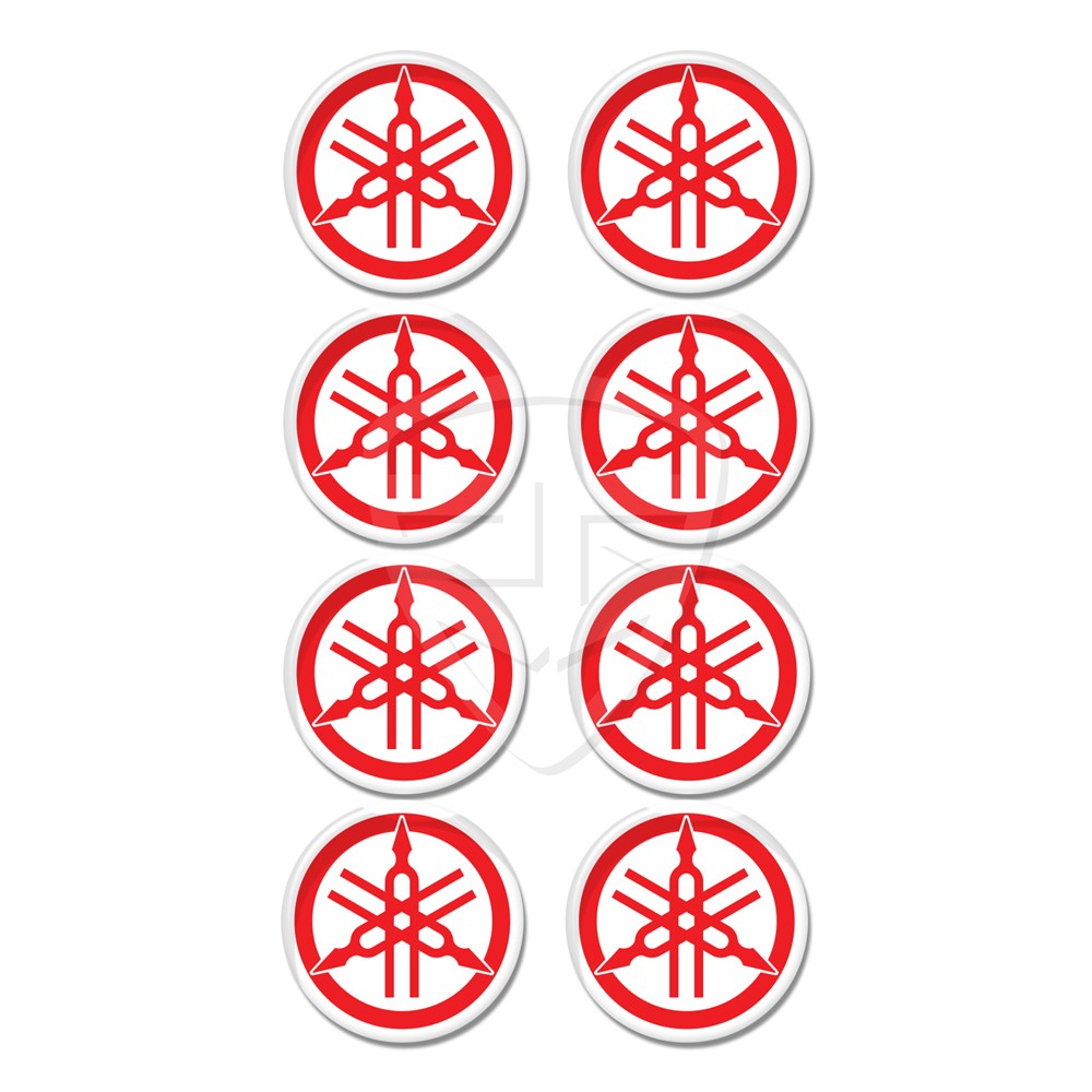Yamaha Logo 8'li Koruma Takozu 3D Sticker Etiket Beyaz Kırmızı