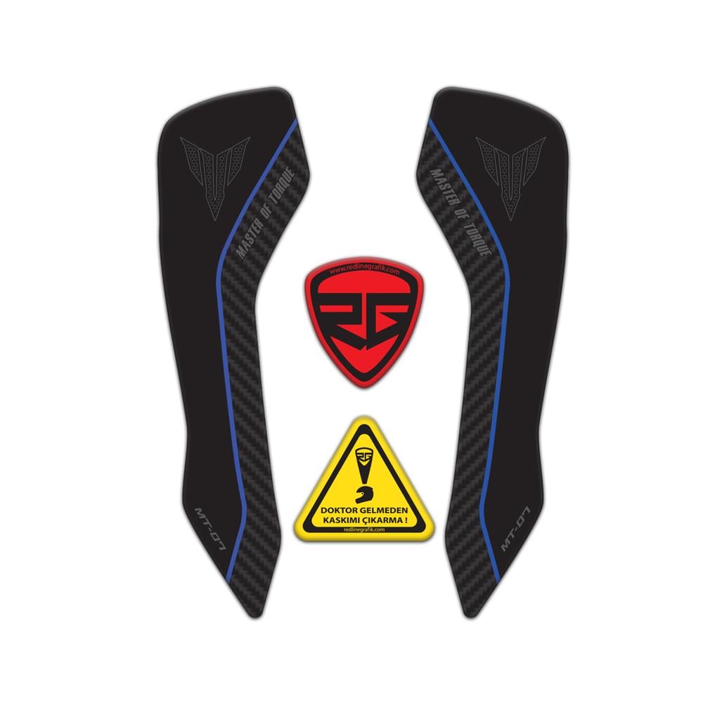 Yamaha MT-07 2021-2023 Uyumlu Kafa Koruma Pad Sticker Mavi Siyah