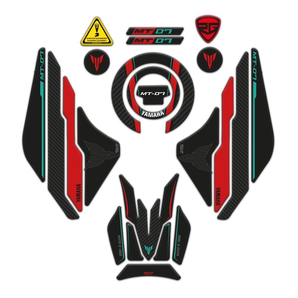 Yamaha MT-07 2021-2023 Uyumlu Tank Pad Seti Cyan Red Edition