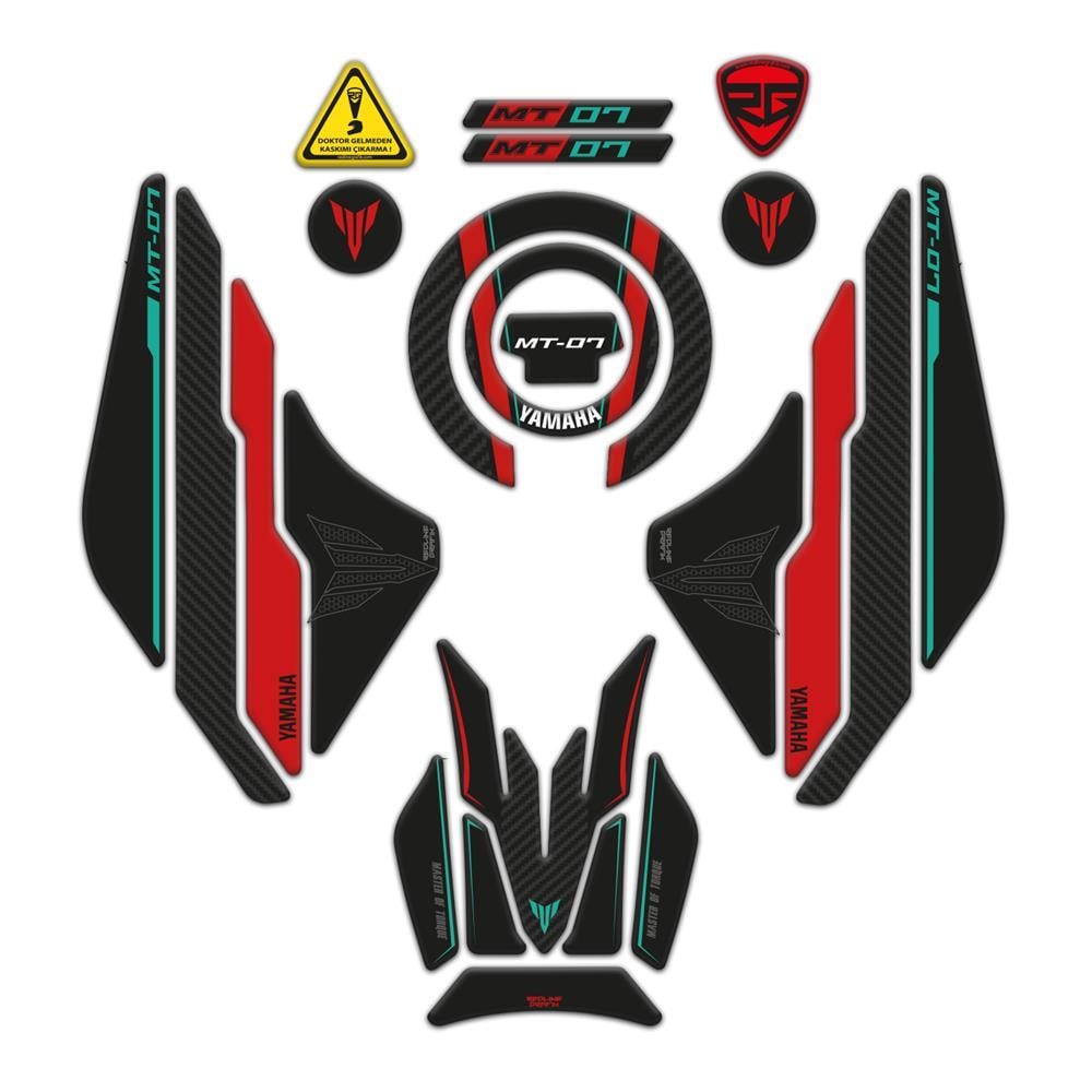Yamaha MT-07 2021-2023 Uyumlu Tank Pad Seti Cyan Red Edition