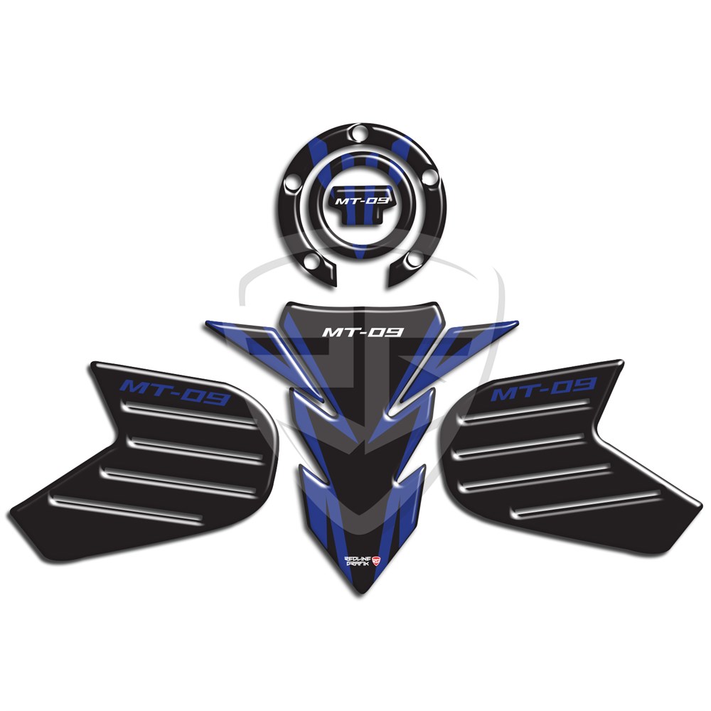 Yamaha MT 09 Tank Pad Depo Kapak Pad Yan Pad Komple Set Mavi Siyah