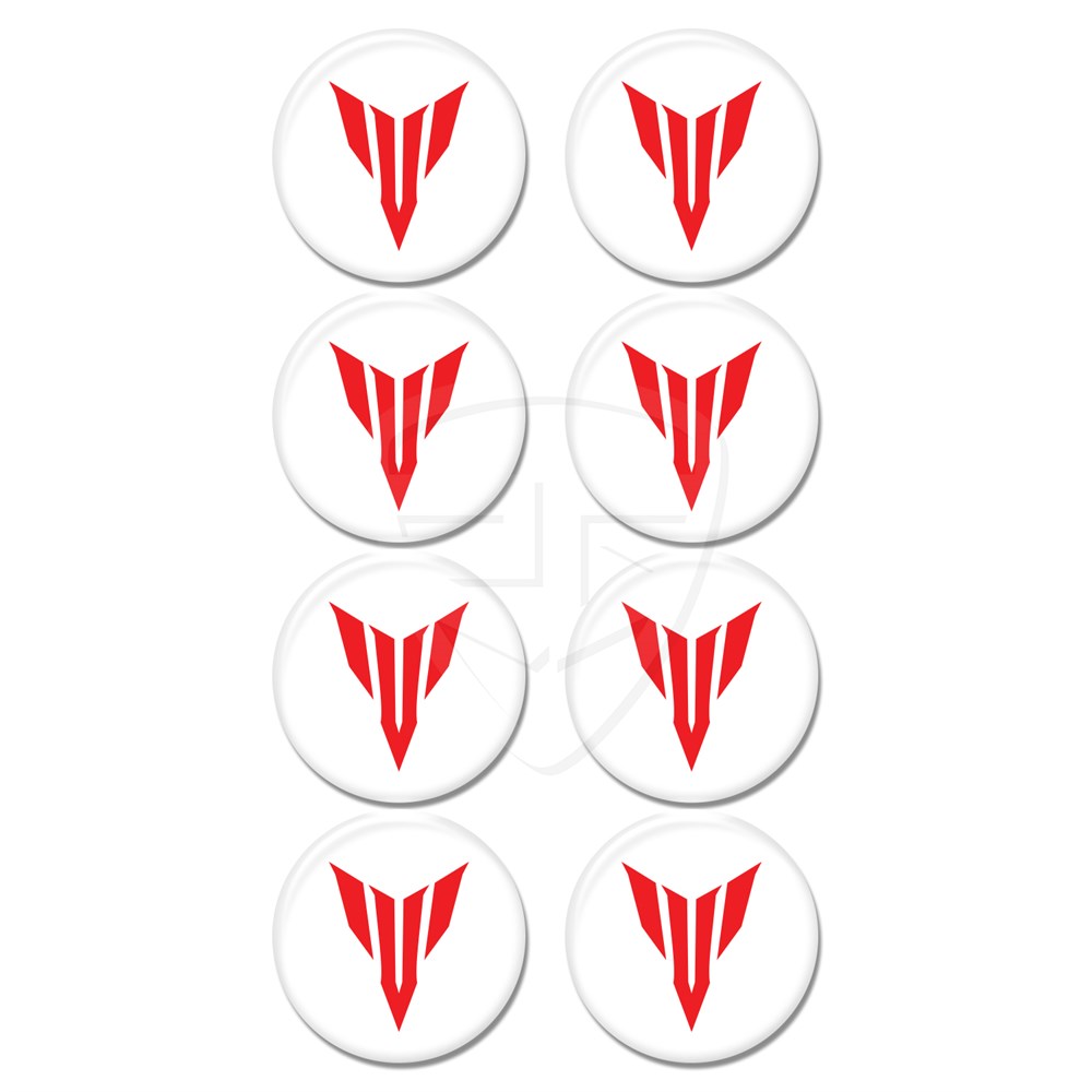 Yamaha MT Logo 8'li Koruma Takozu 3D Sticker Etiket Beyaz Kırmızı