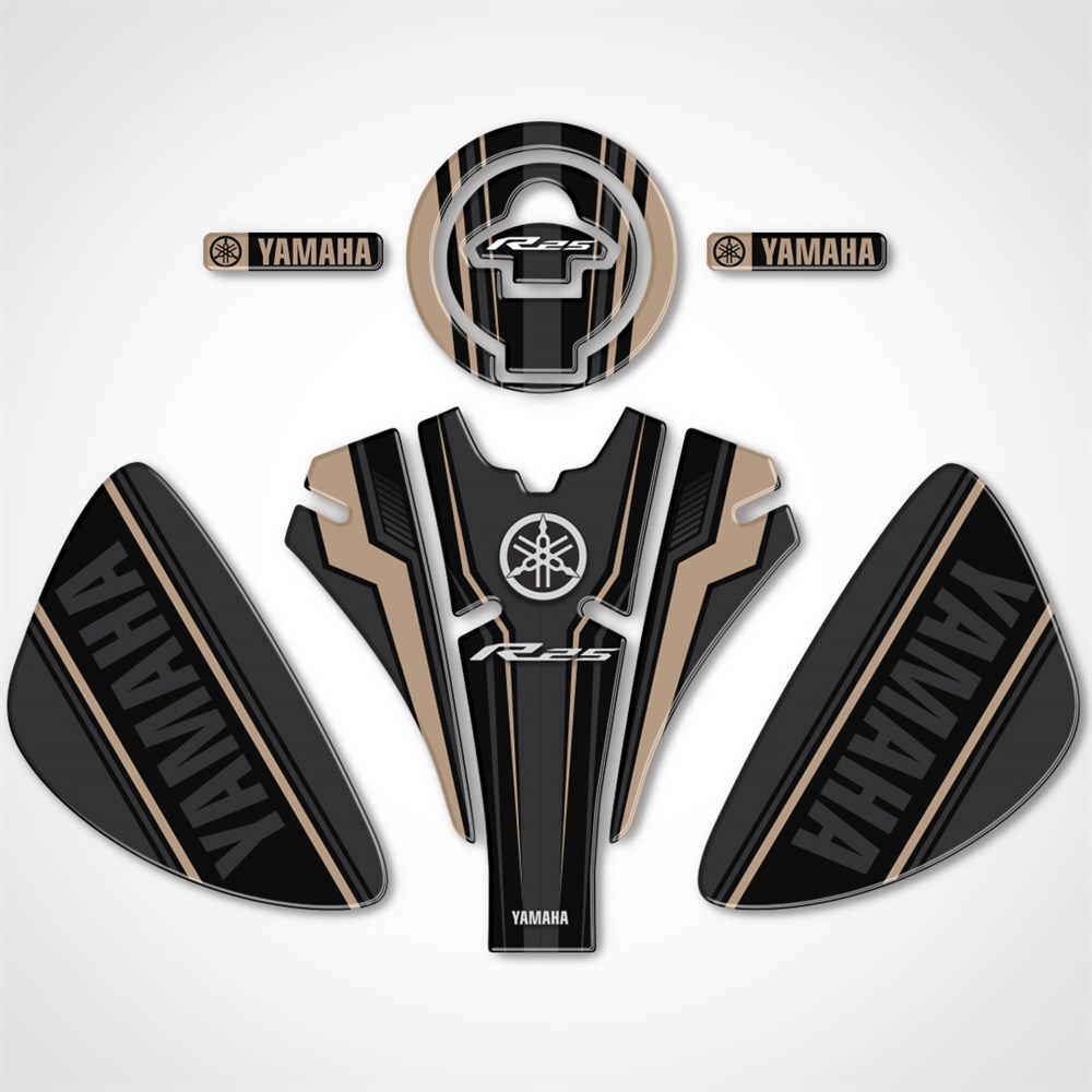 Yamaha R25 Tank Pad Set Bej-Siyah