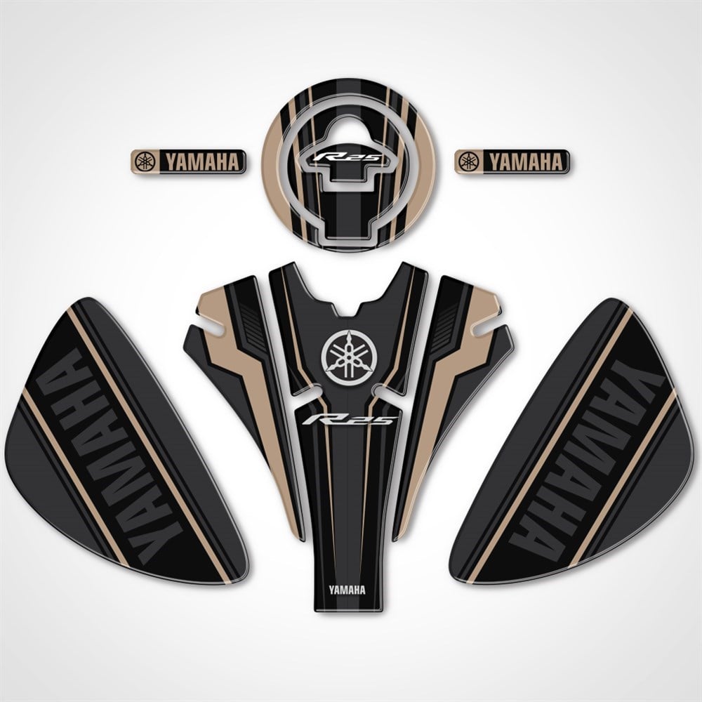Yamaha R25 Tank Pad Set Bej-Siyah