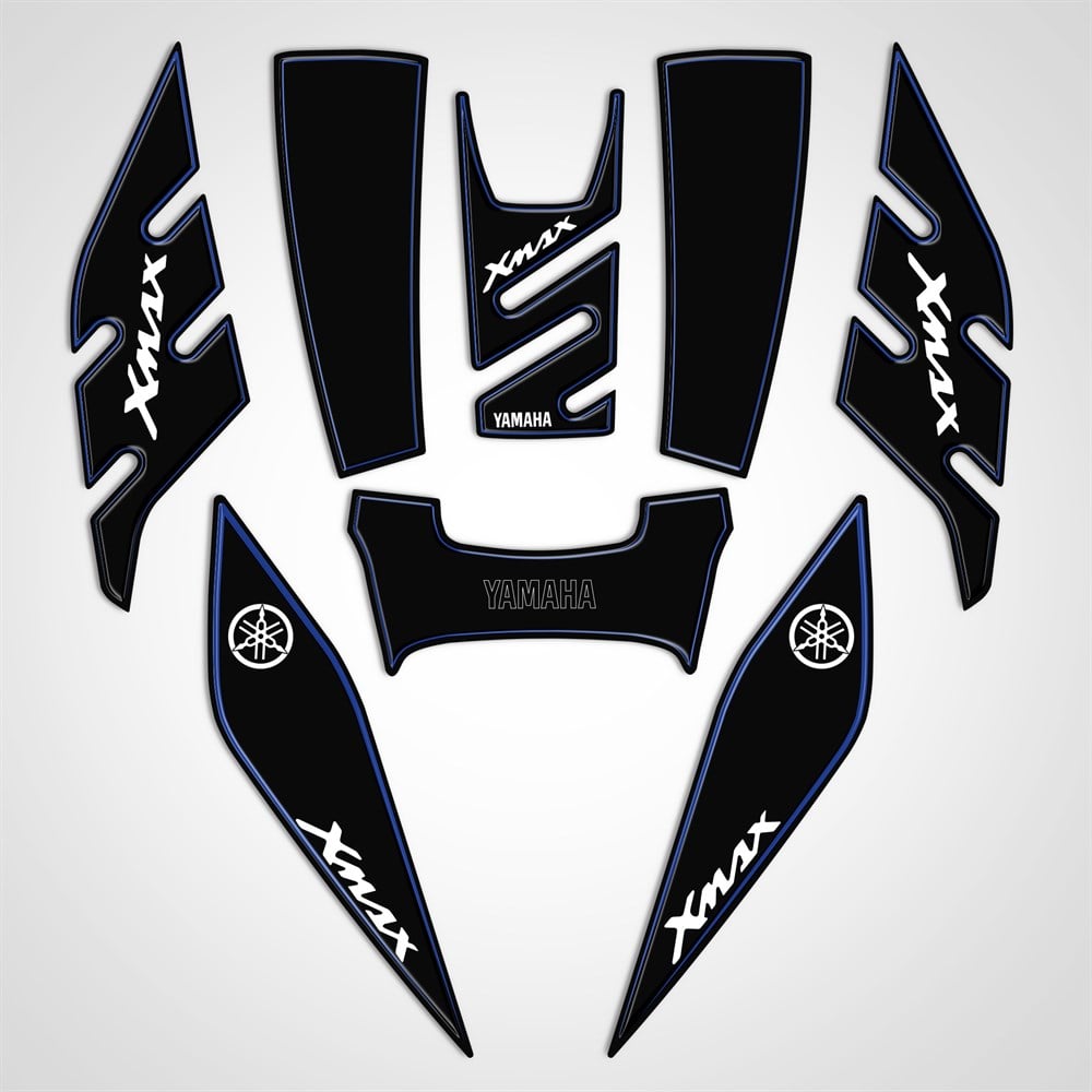 Yamaha Xmax 2014-2017 Tank-Yan-Kaş Pad Set Siyah Mavi