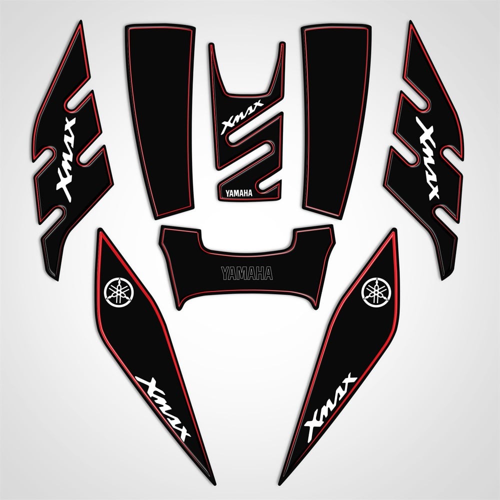 Yamaha Xmax 2014-2017 Tank-Yan-Kaş Pad Set Siyah Kırmızı