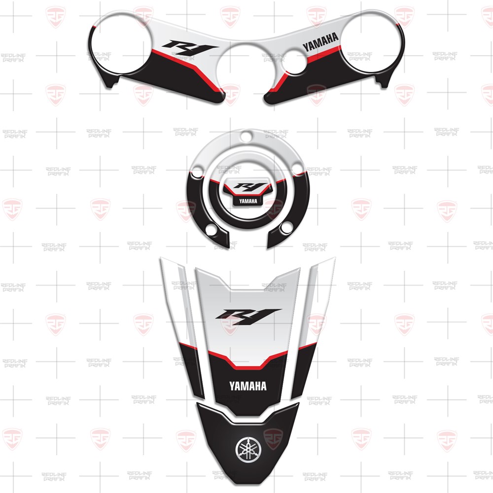Yamaha YZF R1 2002-2006 Special Beyaz Siyah Tank Pad Depo Kapak Gidon Pad Set
