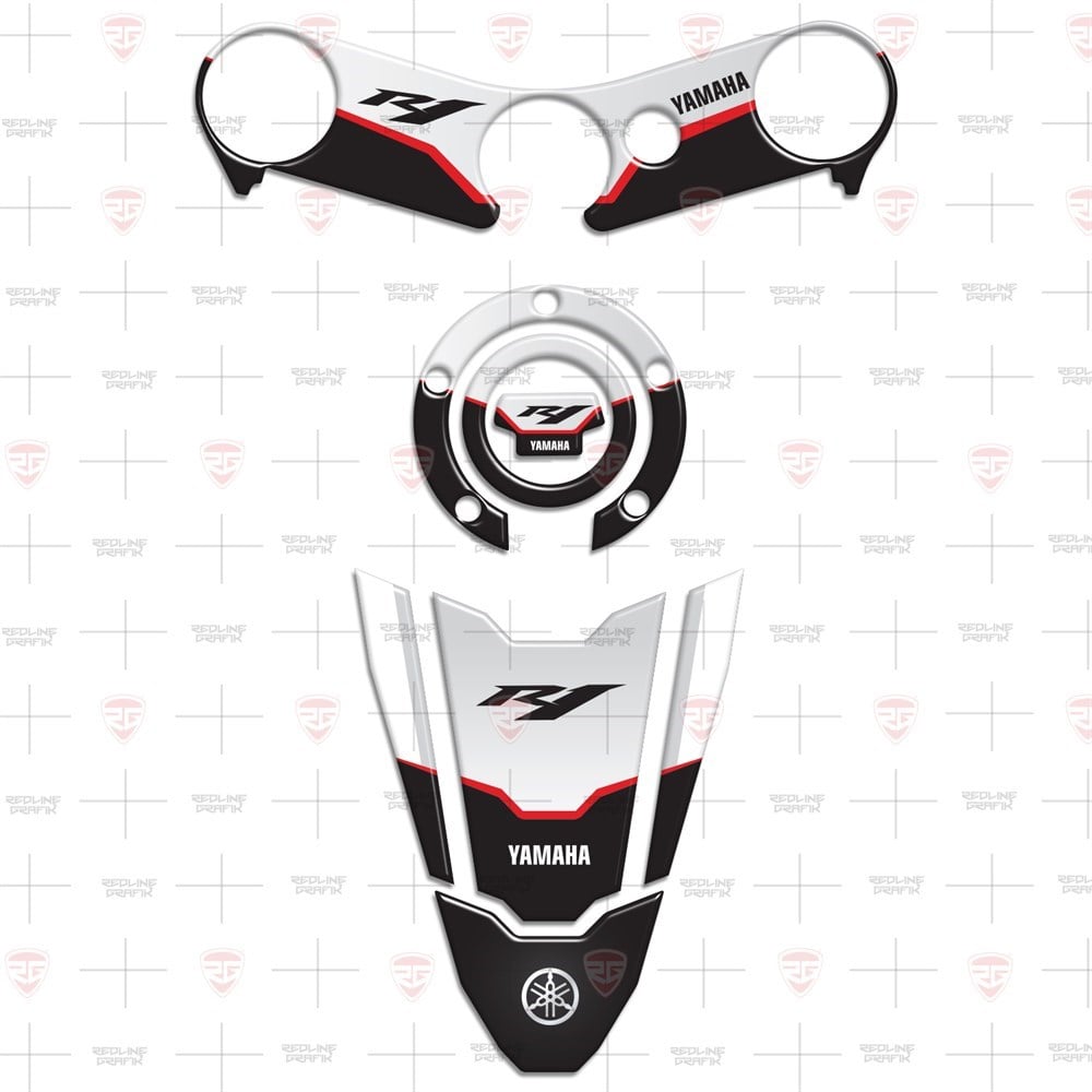 Yamaha YZF R1 2002-2006 Special Beyaz Siyah Tank Pad Depo Kapak Gidon Pad Set