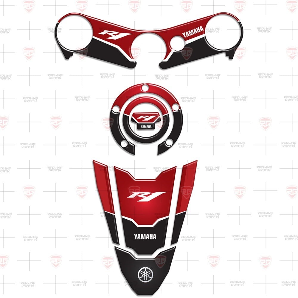 Yamaha YZF R1 2002-2006 Special Kırmızı Siyah Tank Pad Depo Kapak Gidon Pad Set