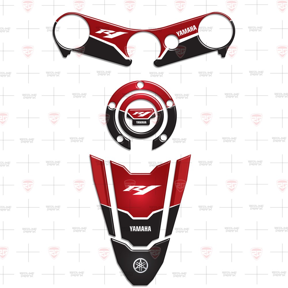 Yamaha YZF R1 2002-2006 Special Kırmızı Siyah Tank Pad Depo Kapak Gidon Pad Set