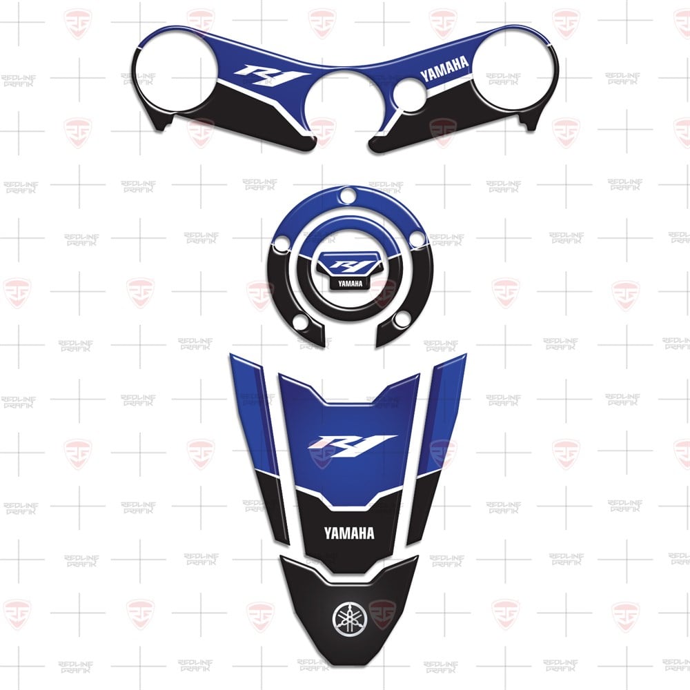 Yamaha YZF R1 2002-2006 Special Race Blue Black Tank Pad Depo Kapak Gidon Pad Set