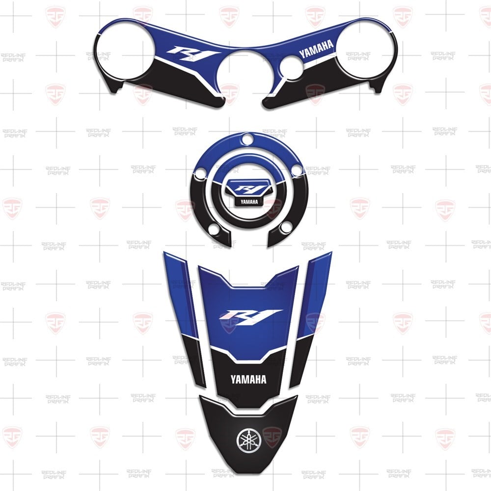 Yamaha YZF R1 2002-2006 Special Race Blue Black Tank Pad Depo Kapak Gidon Pad Set